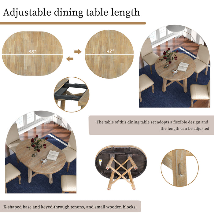 5-Piece Farmhouse Dining Table Set - Natural Wood Wash