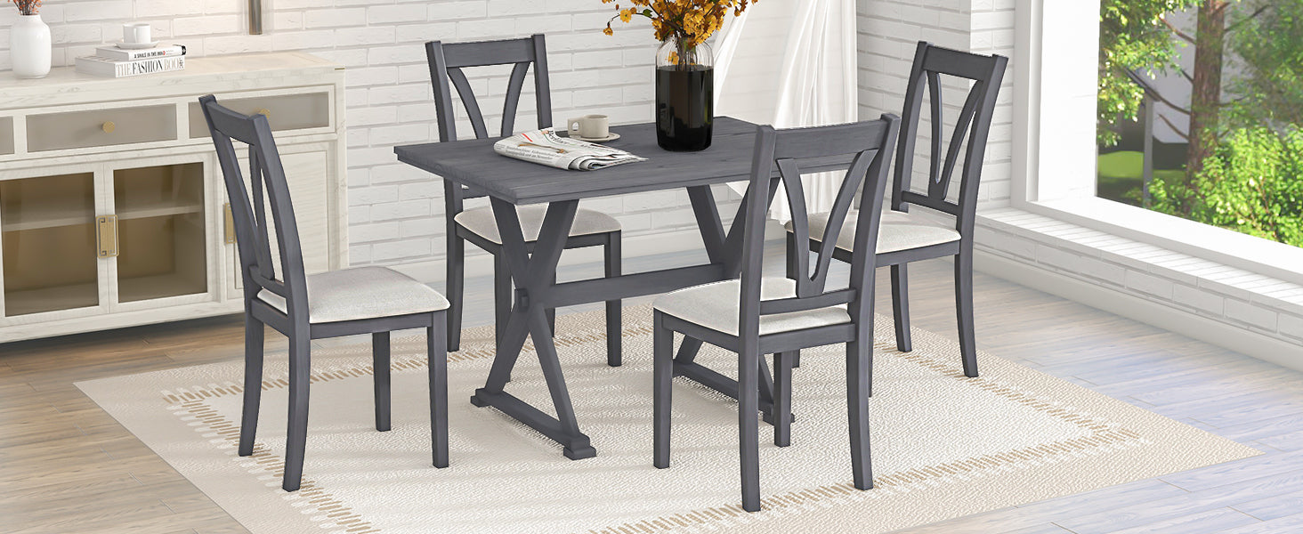 5-Piece Mid-Century Wood Dining Table Set - Antique Grey