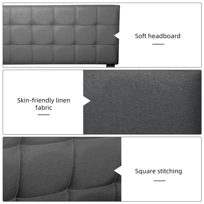 Queen Size Upholstered Platform Bed Linen Bed Frame with Lights Square Stitched Adjustable Headboard  - Gray