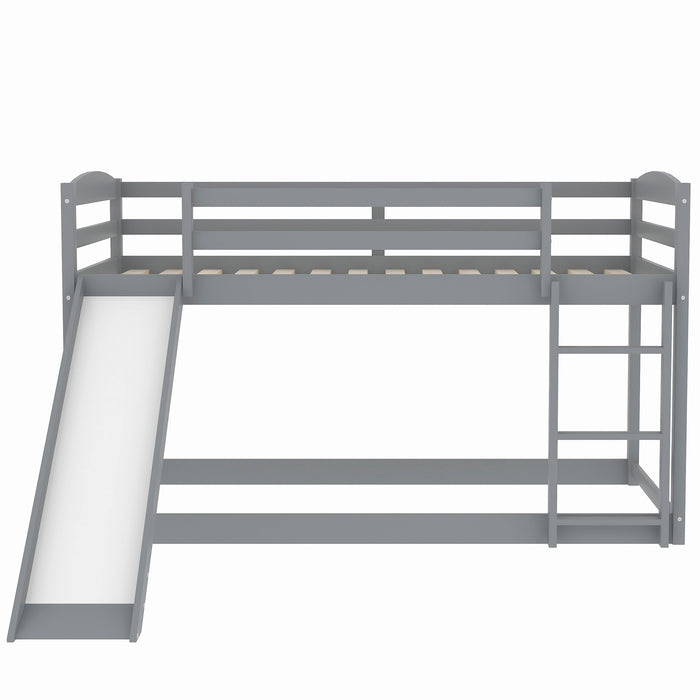 Twin over Twin Bunk Bed with Convertible Slide and Ladder - Gray