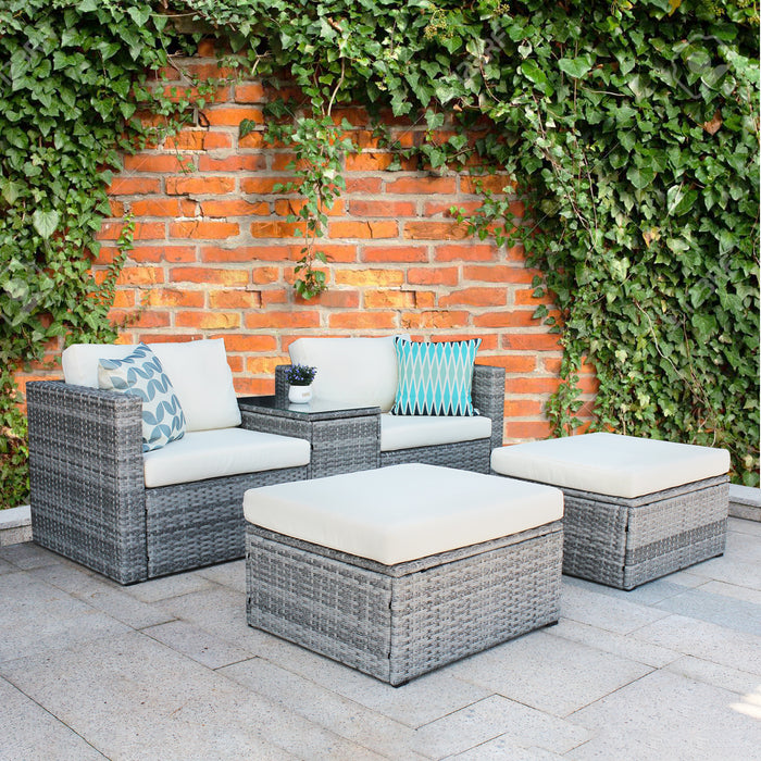 5 Pieces Outdoor Patio Wicker Sofa Set- Grey