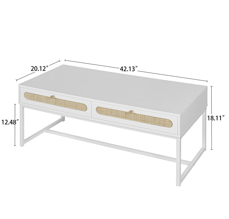 2 Rattan Drawer Coffee Table - White