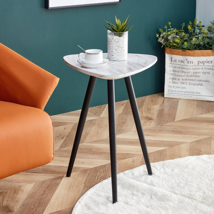 Modern Minimalism White Faux Marble End Table( MDF Tabletop + Metal Legs )