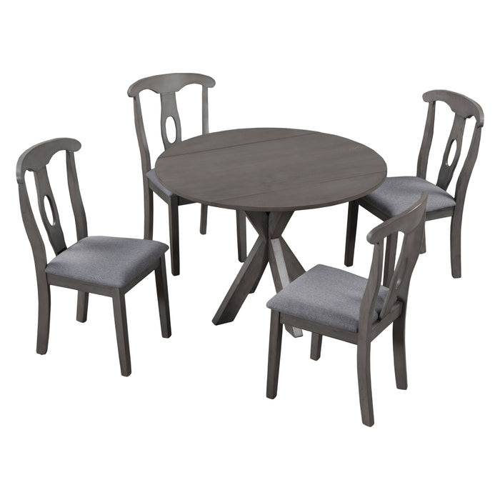 5-Piece Rustic Farmhouse  Wood Round Dining Table Set -Grey