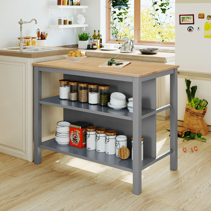 3-piece Solid Wood Rustic  45" Stationary Kitchen Island Set - Natural + Gray