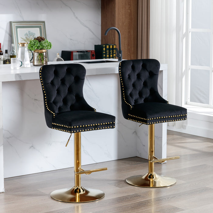 Modern Upholstered Velvet Bar Stools with Comfortable Tufted Backs - Black Set of 2