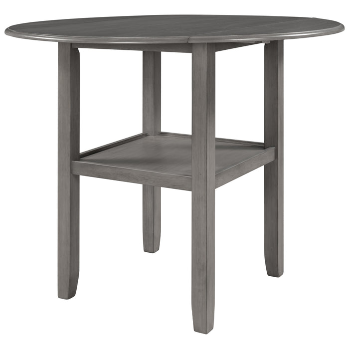 Farmhouse Round Counter Height Kitchen Dining Table with Drop Leaf  - Gray