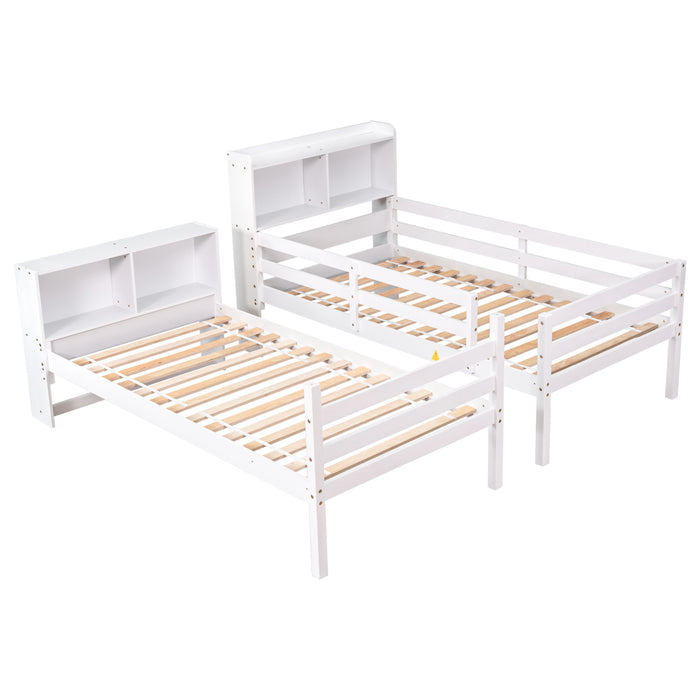 Twin Over Twin Bunk Beds with Bookcase Headboard - White