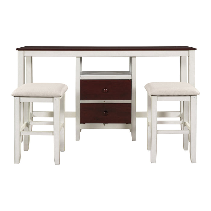 3-piece Farmhouse Rustic Counter Heigh Dining Table Set - White and Brown