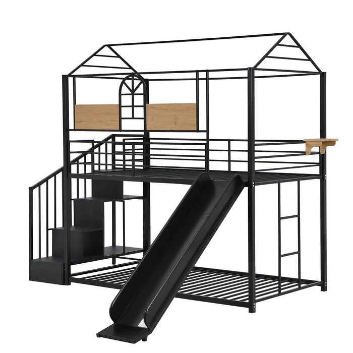 Twin Over Twin Metal House Bunk Bed - Black