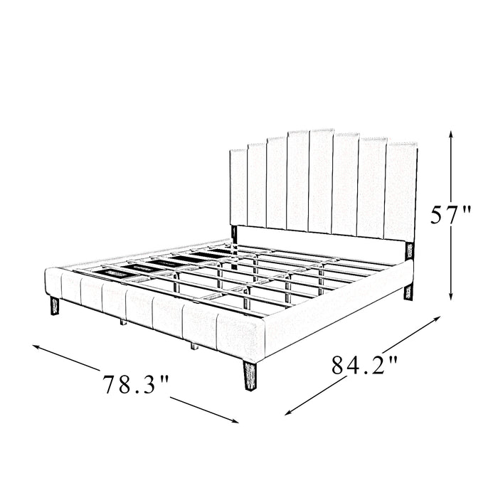 King Size Tufted Upholstered Platform Bed with Headboard and Footboard - Ivory