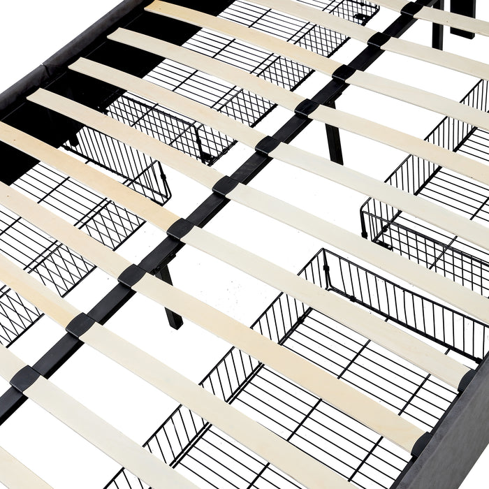 Hot Sale Queen Size Dark Grey Upholstered Platform Bed Frame  with Storage Drawers