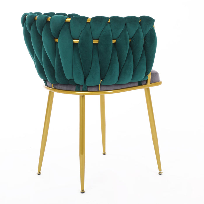 Velvet Dinning upholstered Chair with Gold Metal Legs (dark green)