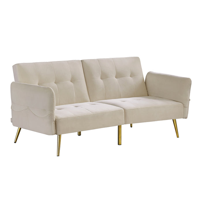 Italian Velvet Futon Sofa Bed - Beige