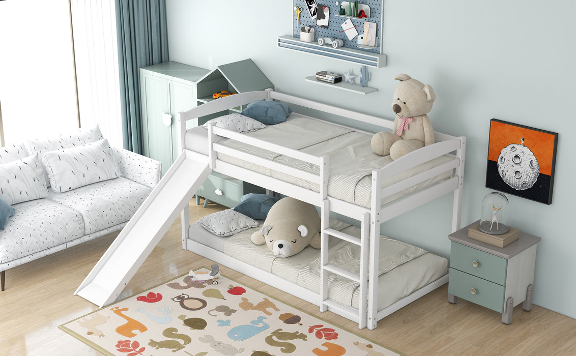 Twin over Twin Bunk Bed with Convertible Slide and Ladder - White