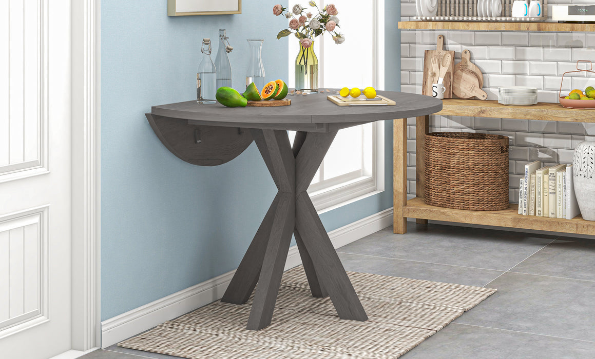 5-Piece Rustic Farmhouse  Wood Round Dining Table Set -Grey