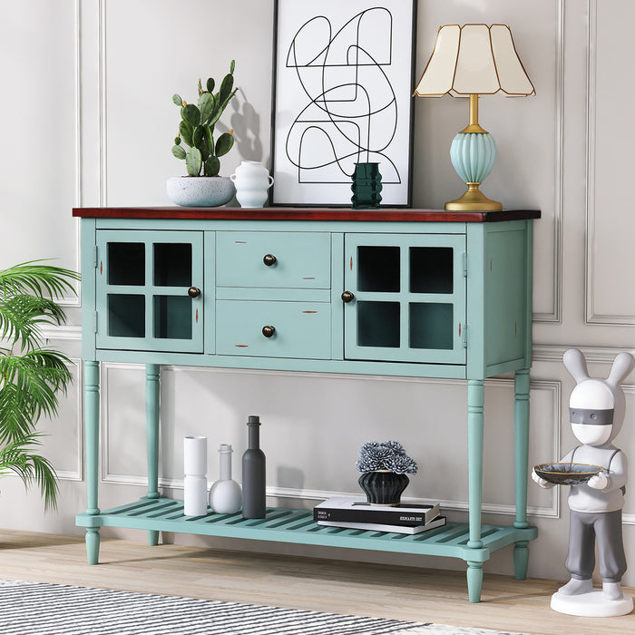 Farmhouse Console Table with Bottom Shelf - Retro Green