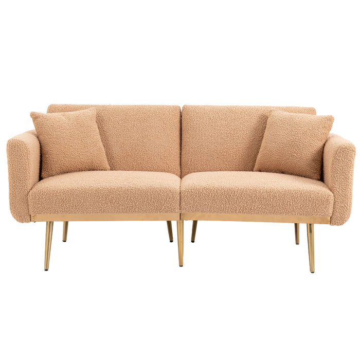 Modern  Velvet  Sofa Futon - Camel Teddy