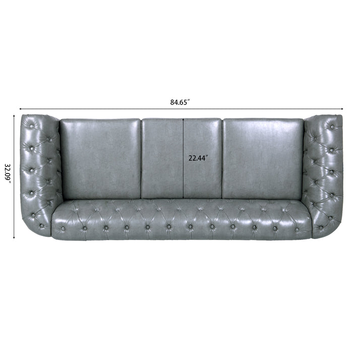 Rolled Arm Chesterfield 3 Seater Sofa - Gray