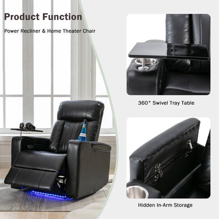 Premium Power Recliner with Storage Arms, Cupholders, Swivel Tray Table and Cell Phone Stand - Black