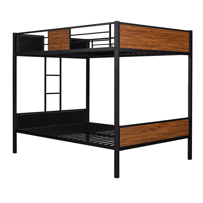 Full-over-full bunk bed modern style steel frame - Brown/Black