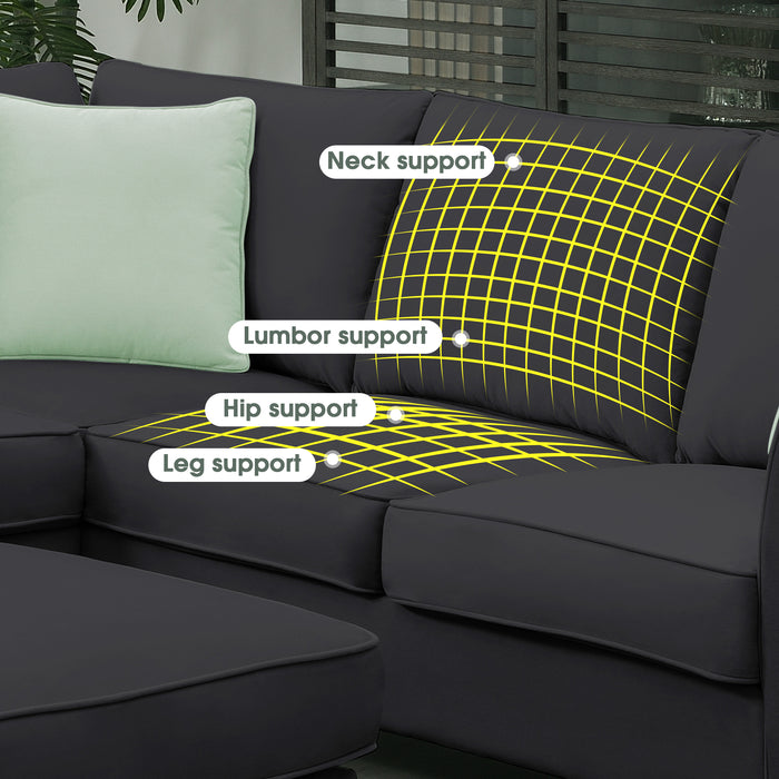 7 Seats Modular Sectional Sofa with Ottoman - Black