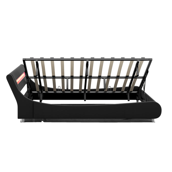 Full Size Low Profile Upholstered Platform Bed with LED headboard. - Black