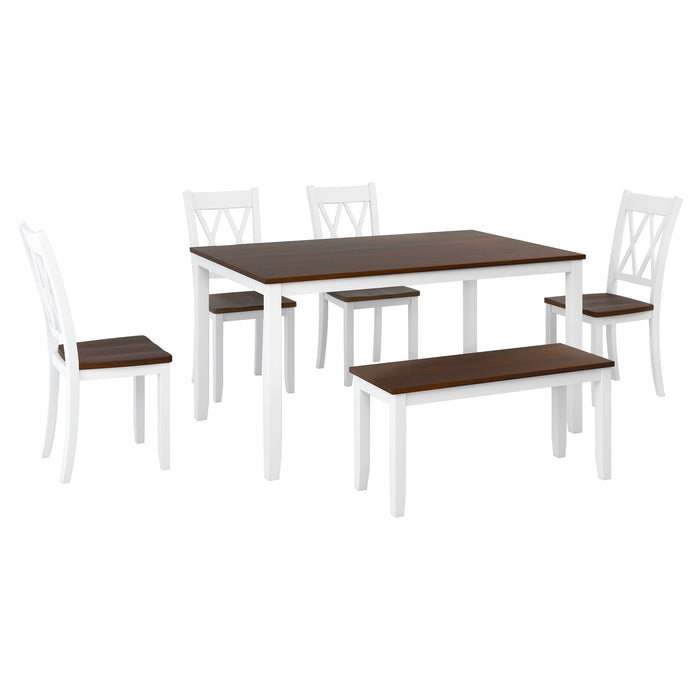 6-piece Farmhouse Rustic Dining Table set - White + Cherry