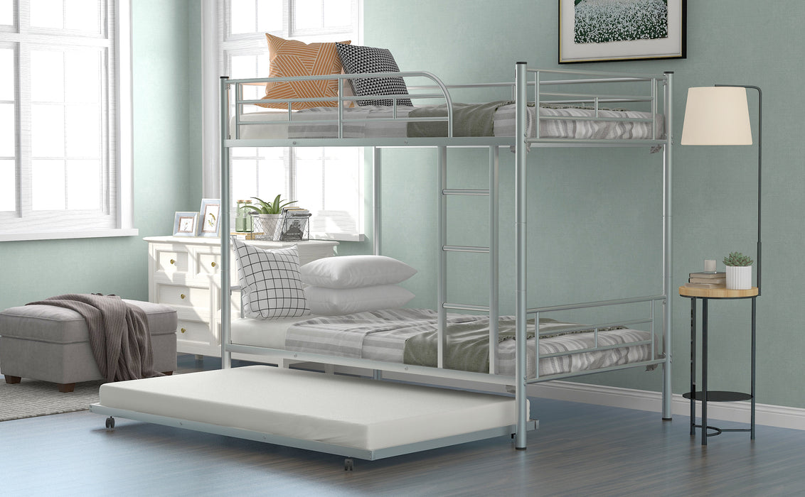 Twin-Over-Twin Metal Bunk Bed With Trundle,Can be Divided into two beds,No Box Spring needed ,White ( old sku: MF194806AAN )