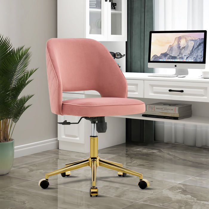 Modern Velvet Office Chairs, Adjustable 360 °Swivel Chair - Pink