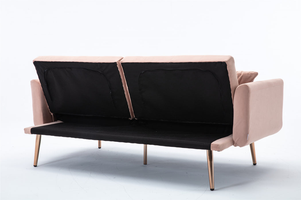 Velvet  loveseat with rose gold metal feet