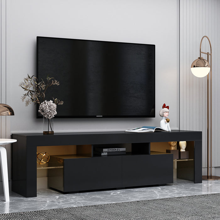 Modern Black TV Stand, w/Remote Control Lights