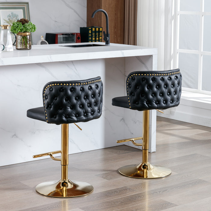 Modern PU Upholstered Bar Stools with the whole Back Tufted - Black (Set of 2)