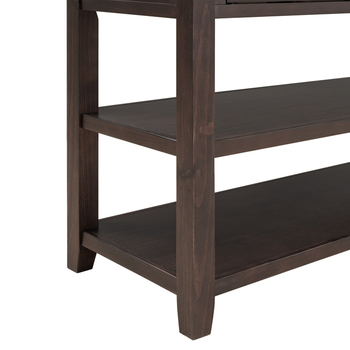 Retro Design Console Table with Two Open Shelves - Espresso