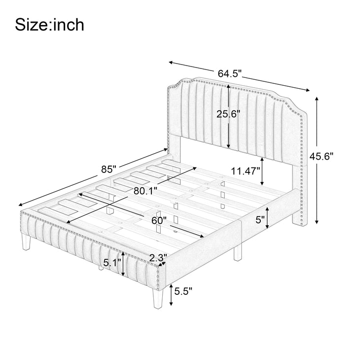 Modern Velvet Curved Upholstered Platform Bed , Green (Queen)