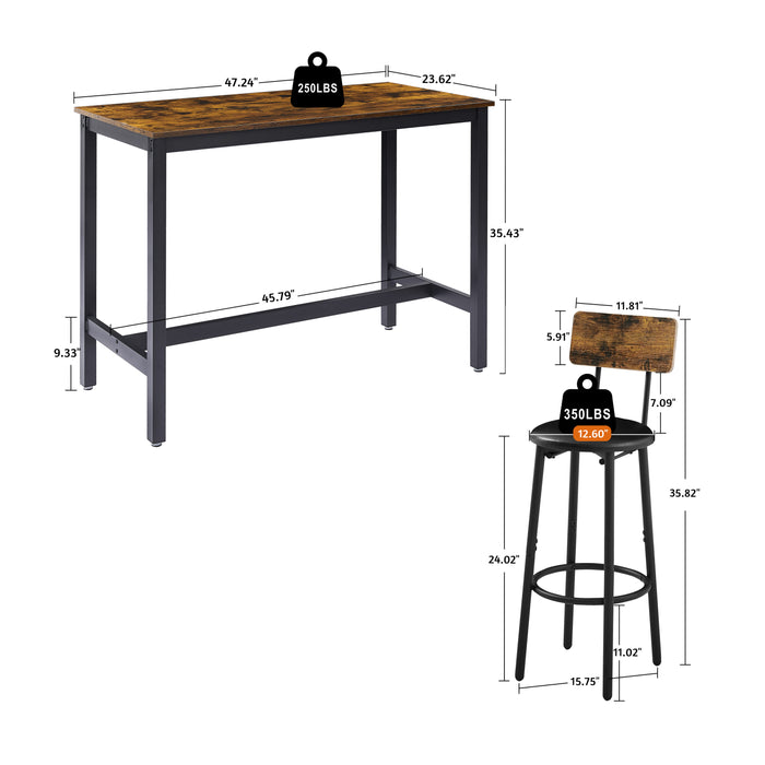 5- Piece Bar Table Set - Rustic Brown