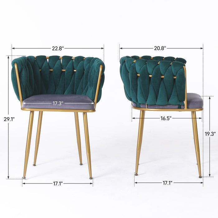 Velvet Dinning upholstered Chair with Gold Metal Legs (dark green)