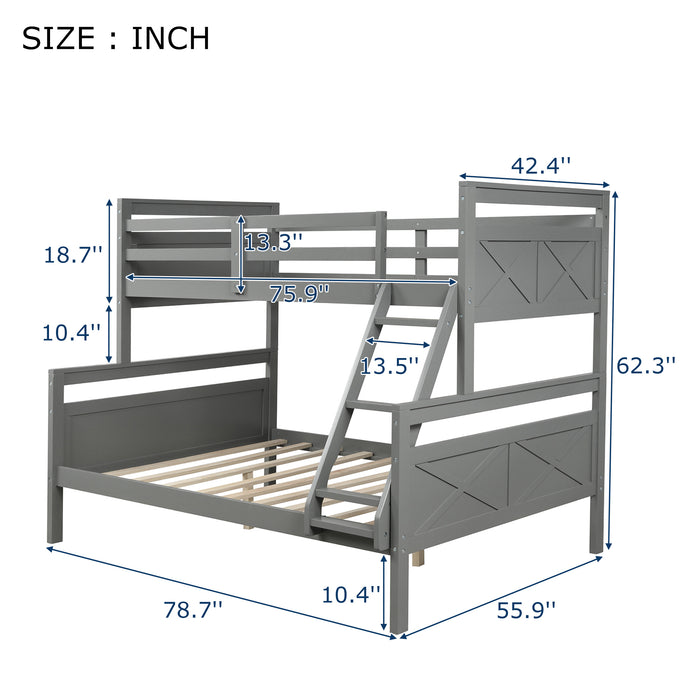 Twin over Full Bunk Bed with ladder & Safety Guardrail - Gray