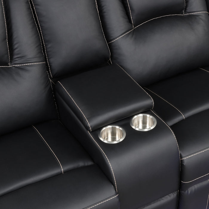 Modern Faux Leather Manual Reclining with Center Console & LED Light - Black