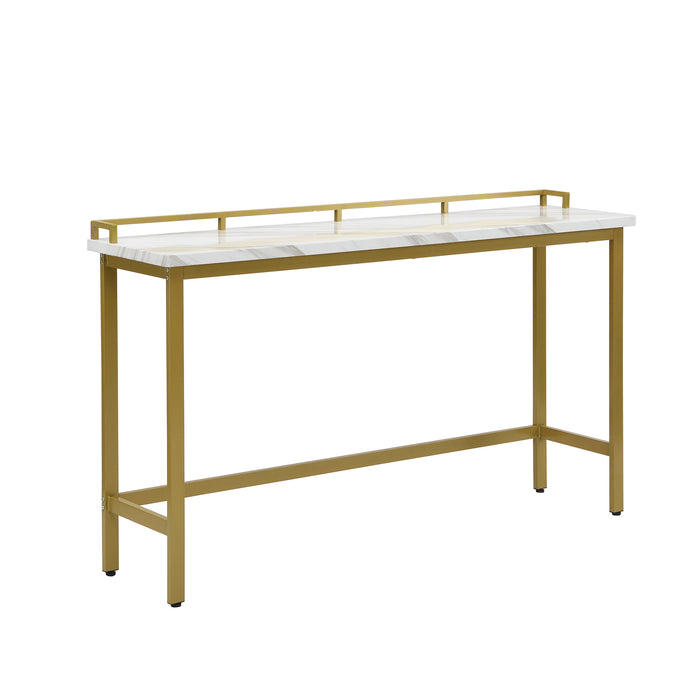 4-Piece Modern Counter Height Extra Long Console Dining Table Set - Gold + Beige