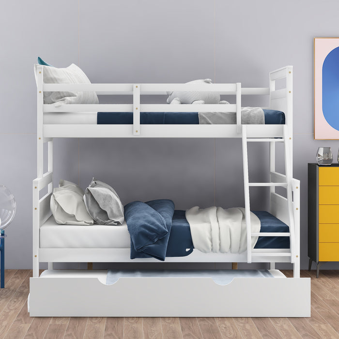 Twin over Full Bunk Bed with Ladder -  White