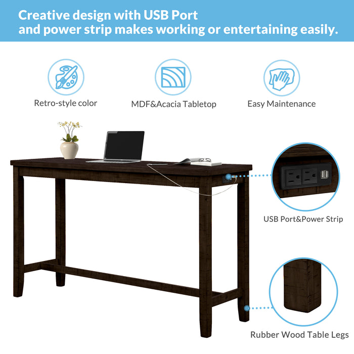 4- Pieces Counter Height Table with Fabric Padded Stools - Brown