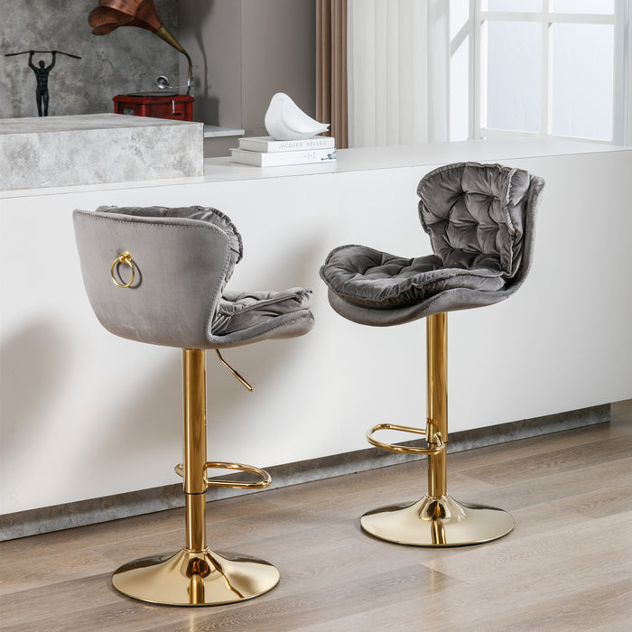 Velvet Swivel Bar Stools, Gray (Set of 2)