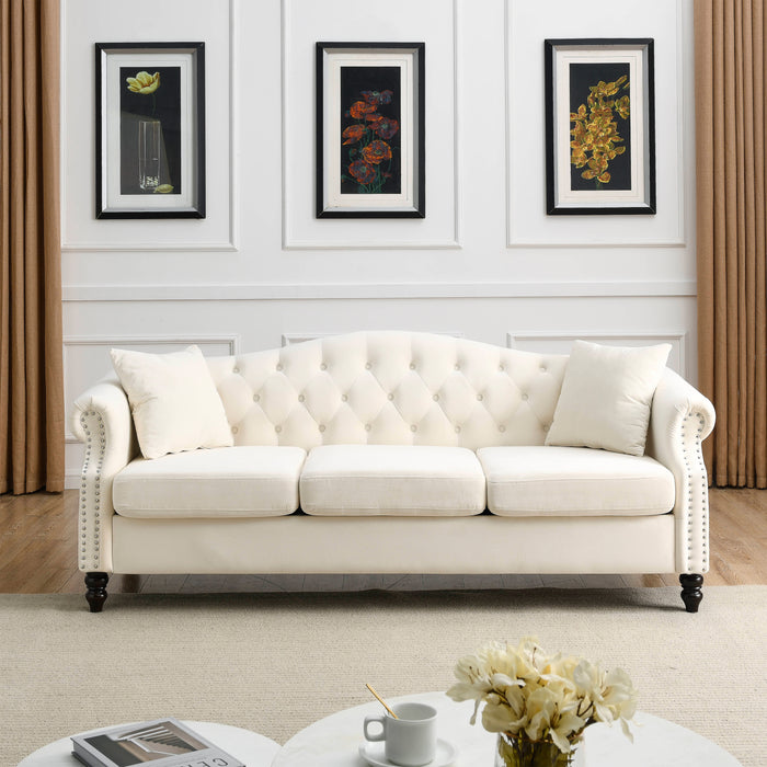 Chesterfield  Velvet Sofa - Beige