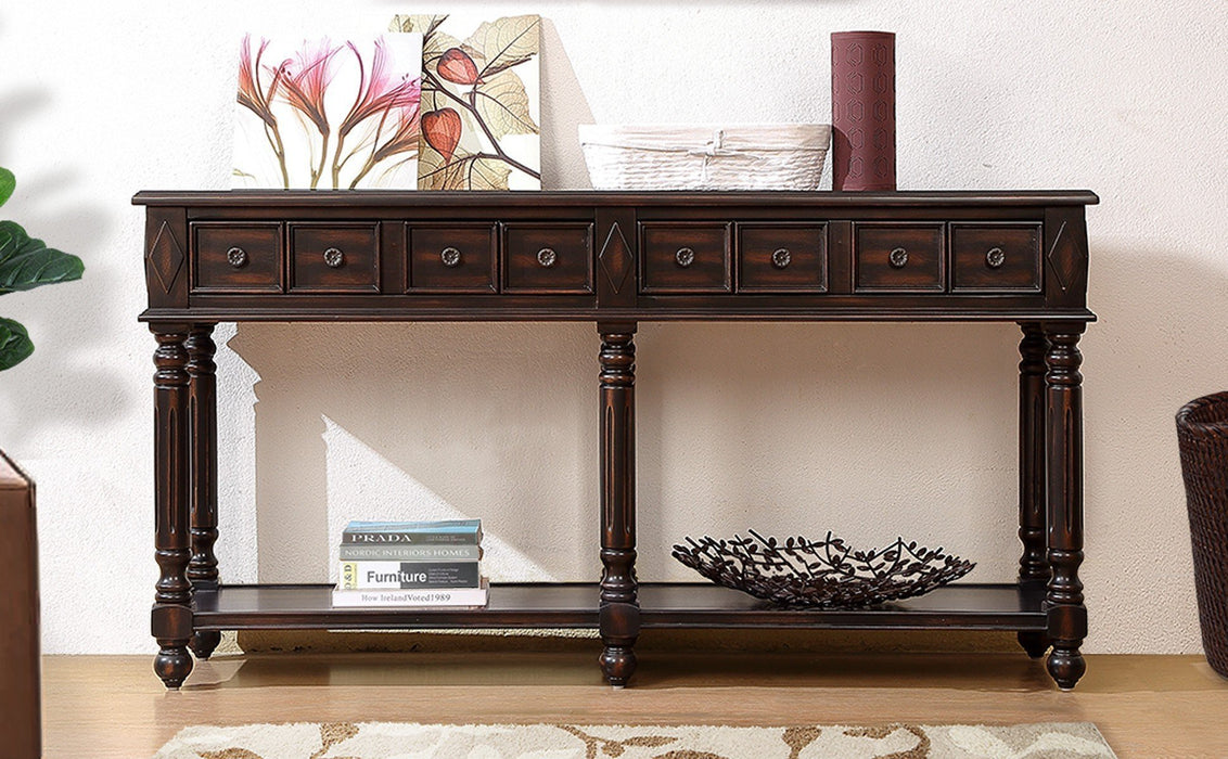 Retro Console Entryway Table - Distressed Black