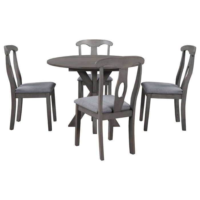 5-Piece Rustic Farmhouse  Wood Round Dining Table Set -Grey