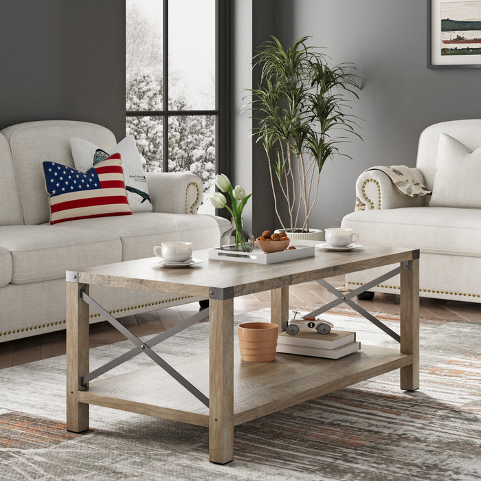 Modern Farmhouse Coffee Table, X- Frame (Gray)