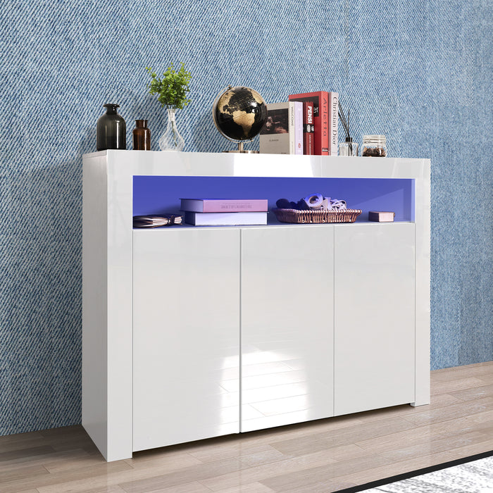 Living Room Sideboard Storage Cabinet Black High Gloss with LED Light,