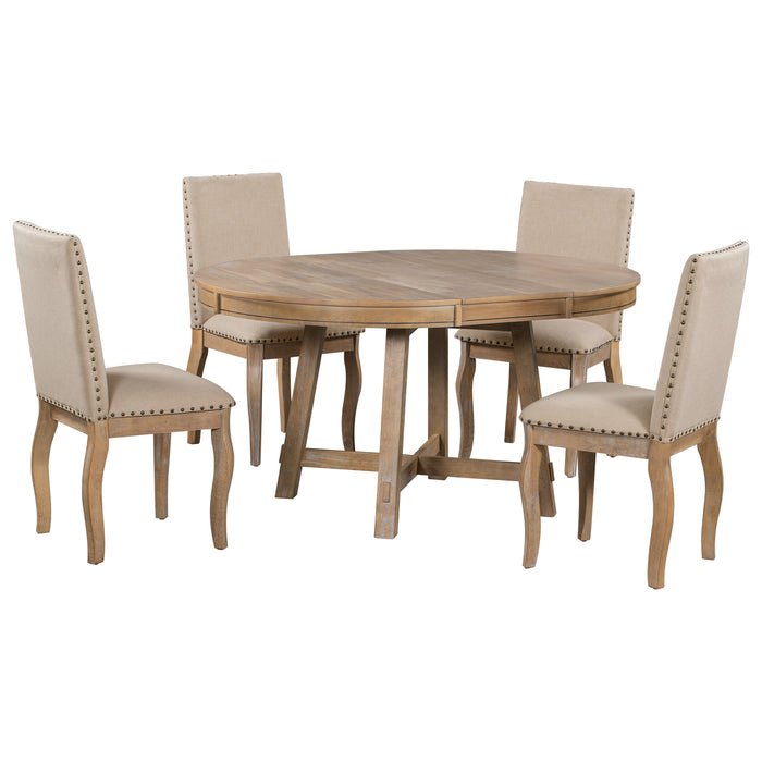 5-Piece Farmhouse Dining Table Set - Natural Wood Wash