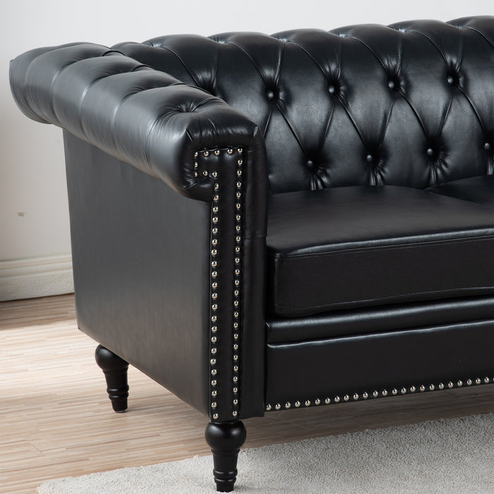 Traditional  Square Arm Chesterfield 3 seater Sofa - Black